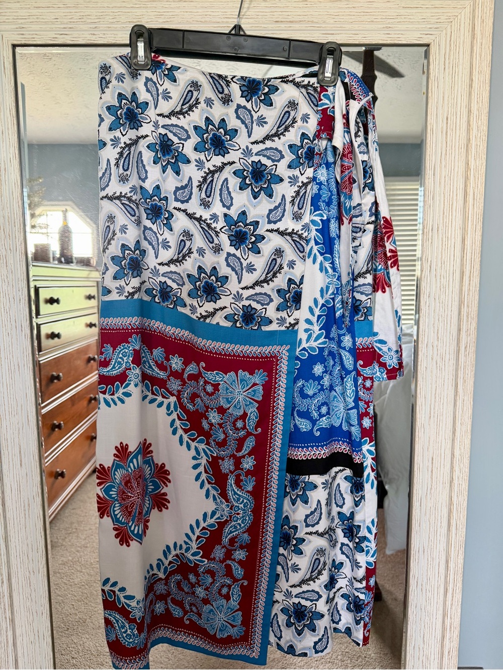 LOFT Bandana Wrap Blue & Red & Black Patchwork Maxi Skirt SZ 8